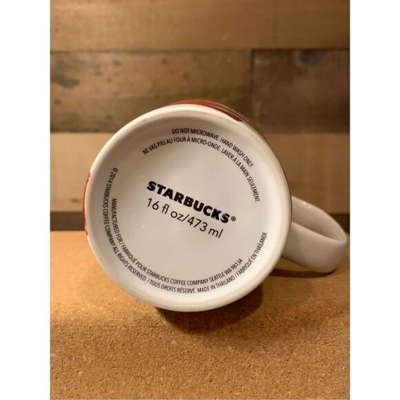 Starbucks 2014 White and Red Abstract 16 oz Tall Mug Ceramic with Gold C…     - Picture 6 of 8